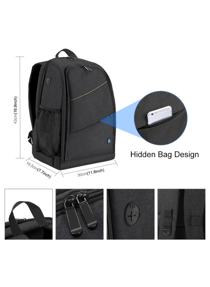 PULUZ - Waterproof  Camera Bag Case Travel DSLR Camera Backpack for SLR DSLR, Lenses, Accessories  Backpack Laptop Tablet Backpack Compatible for Sony/Canon/Nikon Camera and Lens Tripod Accessories - Image 1
