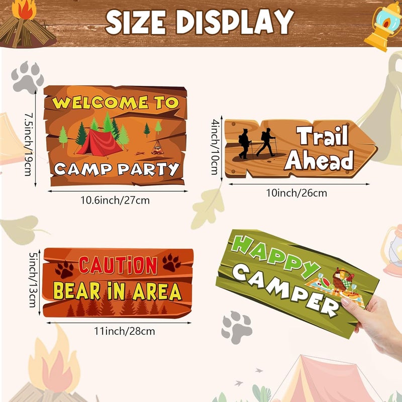 Abilat 20 Pieces Camping Themed Party Decorations Welcome to Camp Party Directional Signs Summer Camping Party Decoration Supplies for Door Wall Yard Signs Photo Props - Image 2