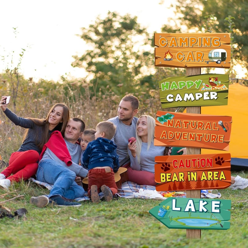 Abilat 20 Pieces Camping Themed Party Decorations Welcome to Camp Party Directional Signs Summer Camping Party Decoration Supplies for Door Wall Yard Signs Photo Props - Image 5