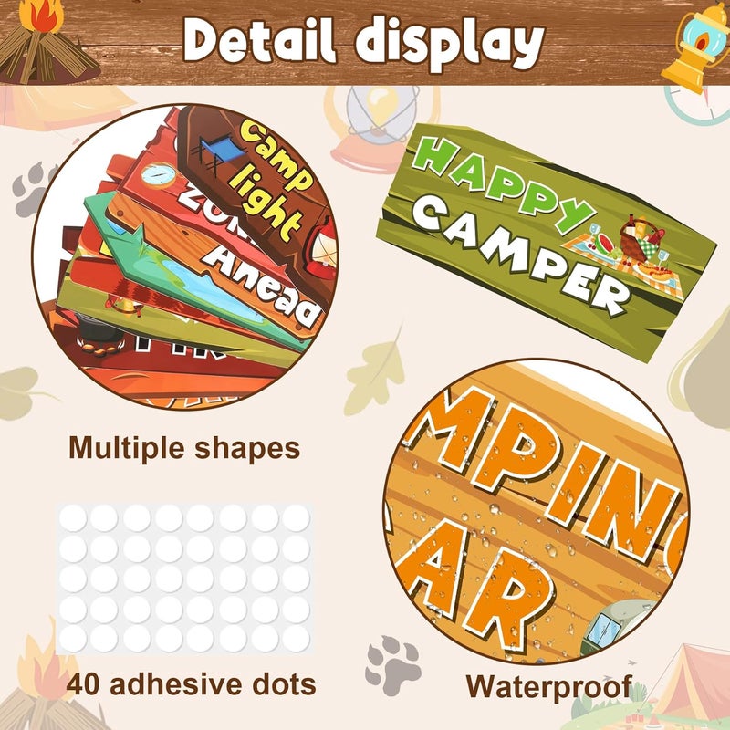 Abilat 20 Pieces Camping Themed Party Decorations Welcome to Camp Party Directional Signs Summer Camping Party Decoration Supplies for Door Wall Yard Signs Photo Props - Image 4