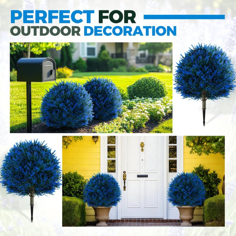 Lunmon 2 Pack 24" Artificial Topiary Ball Plants Trees with Flowers, Outdoor Fake Topiary Plants with Ground Spike, UV Resistant Faux Bushes for Indoor Outdoor Front Door Decor(Blue,Lavender) - Image 5