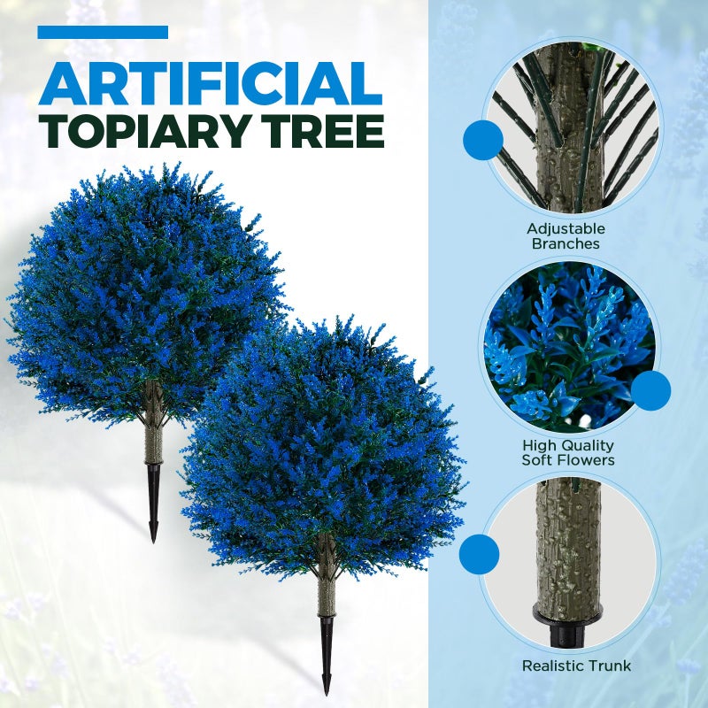 Lunmon 2 Pack 24" Artificial Topiary Ball Plants Trees with Flowers, Outdoor Fake Topiary Plants with Ground Spike, UV Resistant Faux Bushes for Indoor Outdoor Front Door Decor(Blue,Lavender) - Image 4