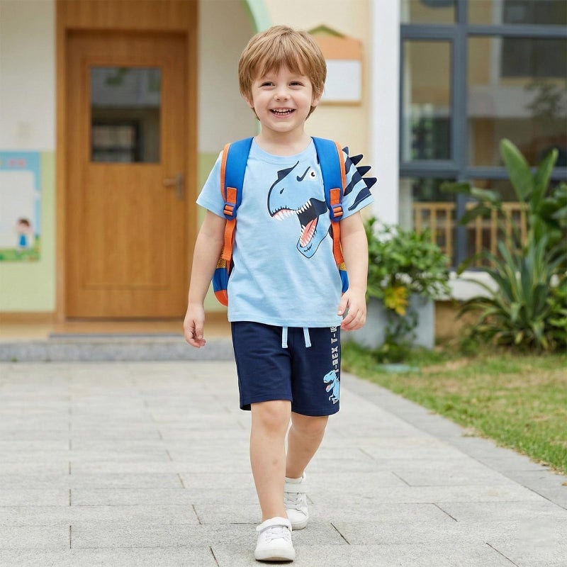 Bumeex Toddler Boy Clothes Outfits Easter Dinosaur Cute Spring Summer Cotton Short Sleeve T-Shirt Tee And Short Clothing Set Lt Blue 3t - Image 4