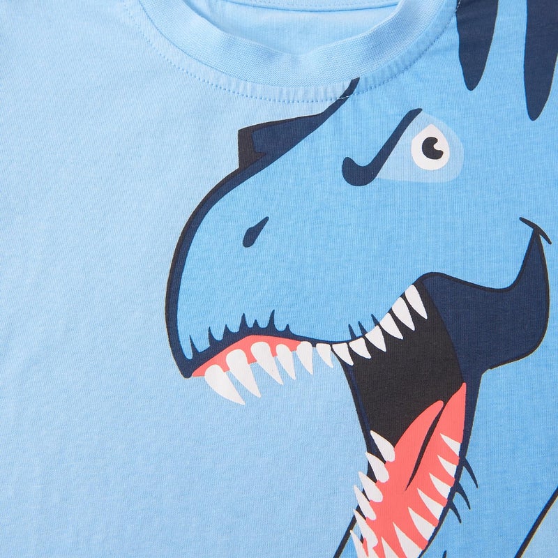 Bumeex Toddler Boy Clothes Outfits Easter Dinosaur Cute Spring Summer Cotton Short Sleeve T-Shirt Tee And Short Clothing Set Lt Blue 3t - Image 5