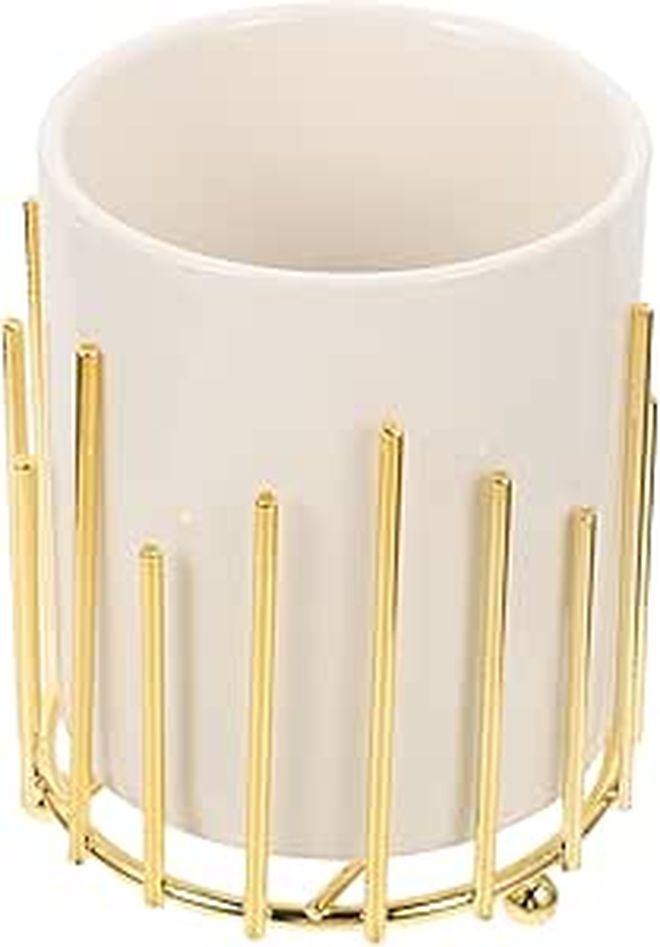 Gold Metal Wire Desk Pen Cup Makeup Brush Organizer - Image 1