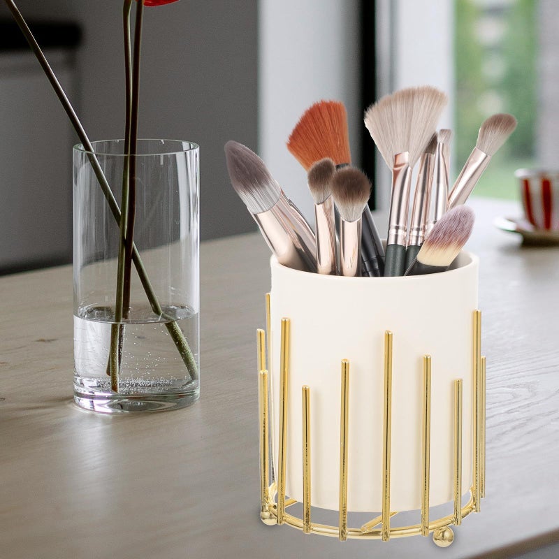 Gold Metal Wire Desk Pen Cup Makeup Brush Organizer - Image 5