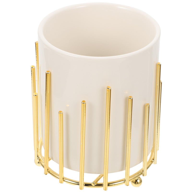 Gold Metal Wire Desk Pen Cup Makeup Brush Organizer - Image 2