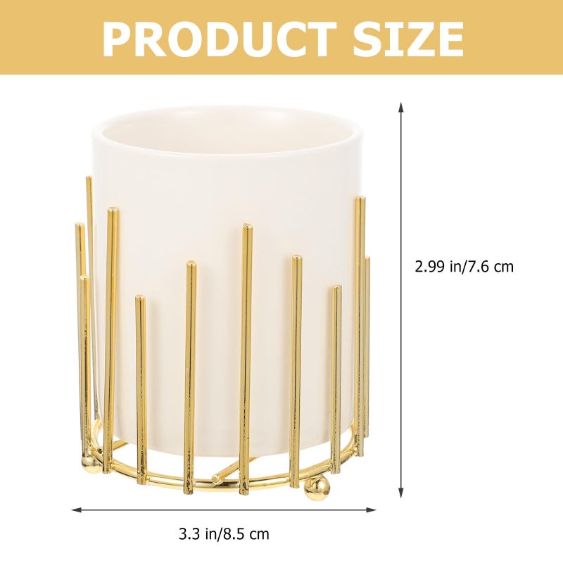 Gold Metal Wire Desk Pen Cup Makeup Brush Organizer - Image 3