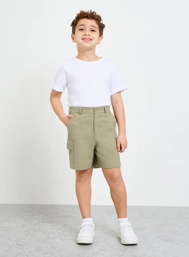 تايك تو Green Cotton Regular Fit Cargo Shorts