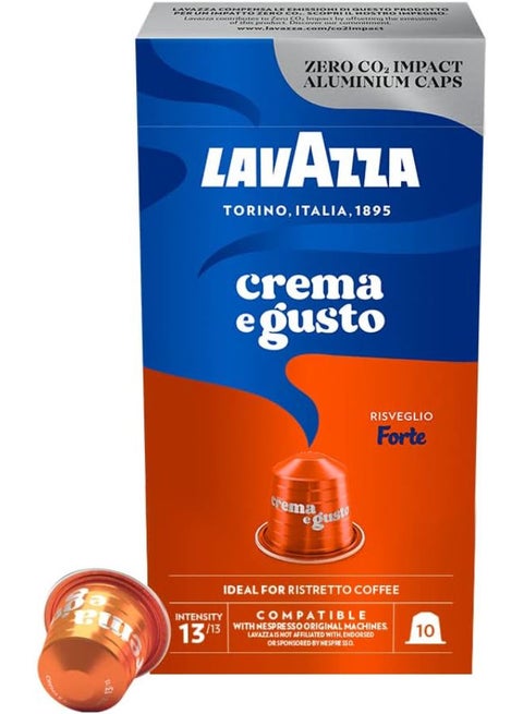 كبسولات كريما اي جوستو فورتي بقوة 13 مثالية للريستريتو، 10 من لافازا