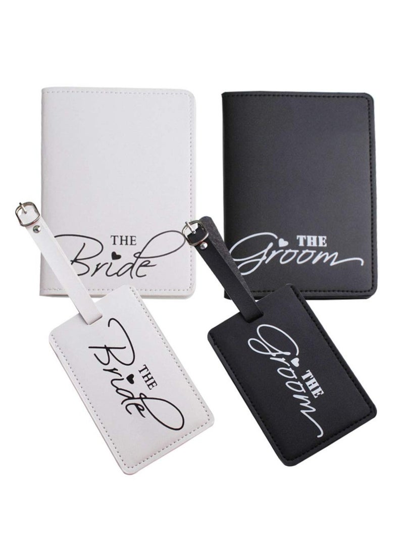 KASTWAVE Luggage Tags, 2 Pcs Airplane Passport Covers and 2 Pcs Luggage Tags, Passport Holder Travel Suitcase Tag Case Organizer, PU Leahter Luggage Tags Privacy Protection Travel Bag Labels Suitcase Tags - Image 1