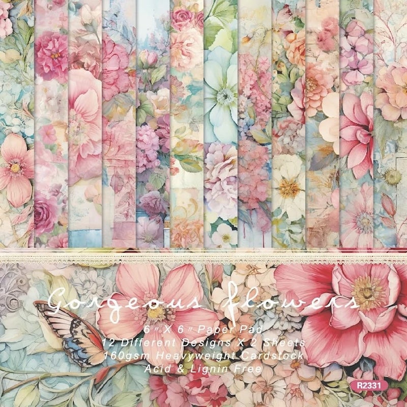 DESEACO Vintage Floral Scrapbook Paper Pad - 6x6 Inch Single-Sided Craft Paper for Card Making, Decoupage, Journaling, and DIY Projects - Image 1
