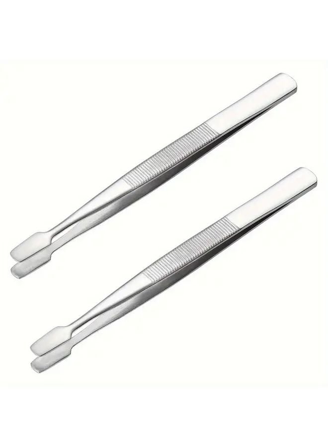 2 Pcs Silvery Precision Metal Stamp Tweezers Wide Tip Ergonomic Grip Durable Collecting Tool - Image 1