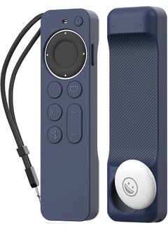 Case For Tv Siri Remote 4K 2021 For Airtag Holder Built In All Around Silicone Cover Skin Compatible With Tv Remote Siri Remote 2Nd And For Airtag Midnight Blue