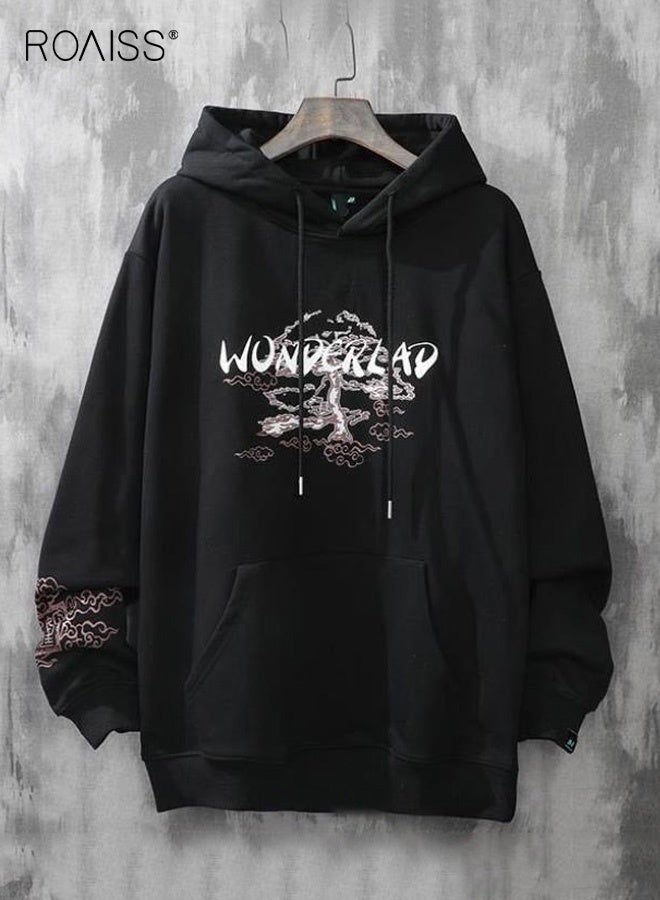 roaiss Mens Y2k Anime Hoodie Harajuku Streetwear with Cherry Blossom Print, Alt Style Pullover for Fall, Oversized Fit with Drop Shoulder and Kangaroo Pocket for Men - Image 1