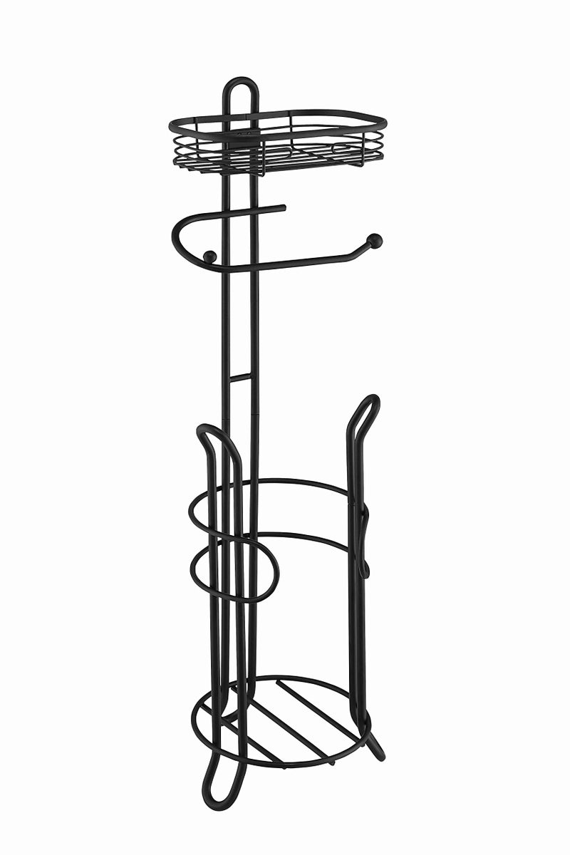 SunnyPoint Bathroom Heavyweight Toilet Tissue Paper Roll Storage Holder Stand with Reserve and Shelve, The Reserve Area Has Enough Space to Store Mega Rolls. (Black) - Image 5