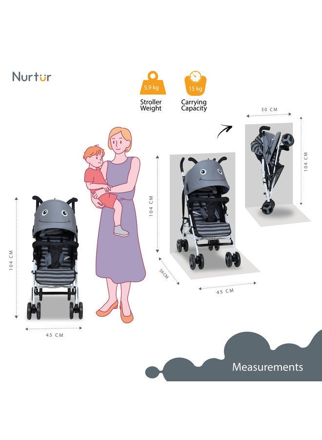 Nurtur Luca Bee Baby Kids Lightweight Stroller 0to  36 monthsStorage Basket Detachable Bumper 5 Point Safety Harness Compact DesignShoulder Strap Official Nurtur Product - Image 4