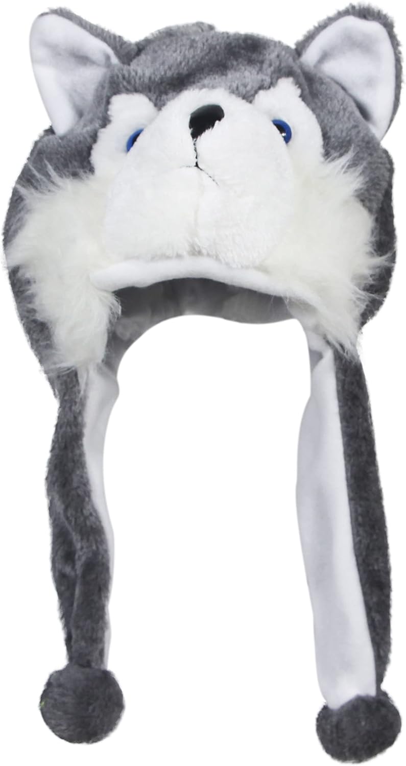 Timiot Cute Plush Animal Character Winter Hat Fun Ski Cap with Detailed Animal Face Long Ear Straps with Pom Pom Ends - Image 1