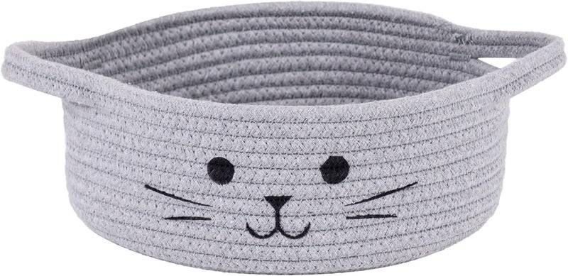 HiChen Small Woven Rope Storage Basket Cute Cat Toy Basket for Living Room Baby Baskets for Nursery Gift Baskets Empty for Baby Shower Grey 98 x 4 inches - Image 1