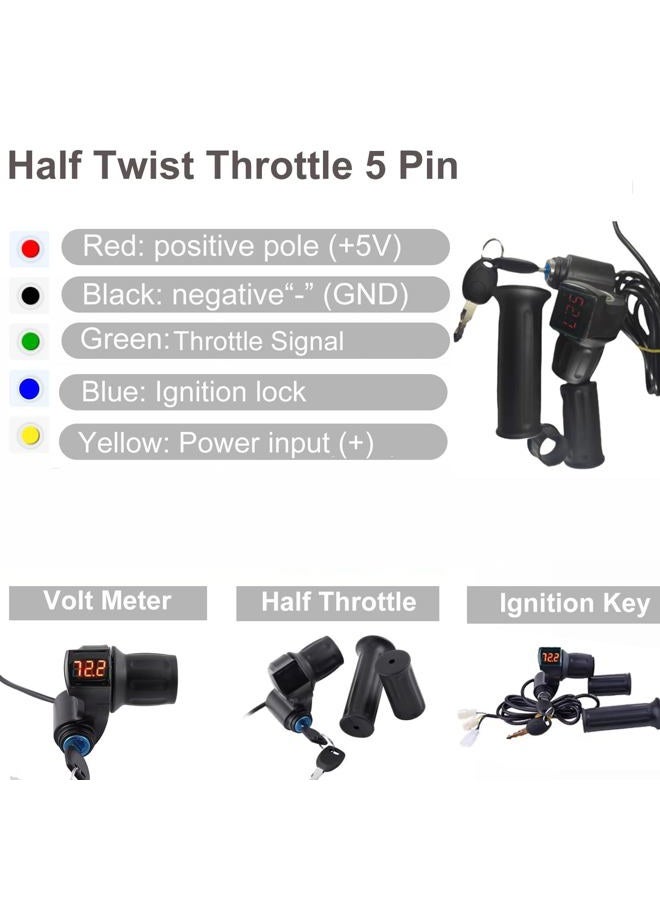 doinal Half Twist Throttle 24V 36V 48V 72V Voltage Display Throttle Electric Motorcycle Throttle with Key Igination, Electric Scooter Bike Grip - Image 2