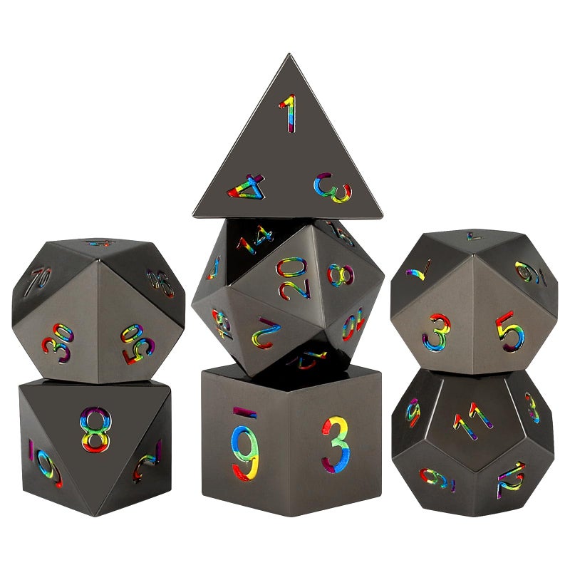 CSITORWWE Rose Flower Form Metal Dice7PCS Heavy Metal Dice SetPolyhedral Dice with Gift Case for TTRPG Tabletop GamingDungeon MastersRPG AdventuresBlack with Iridescent Number - Image 3
