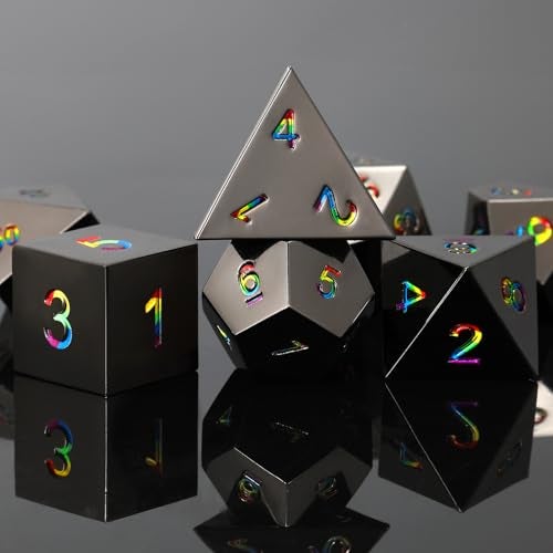 CSITORWWE Rose Flower Form Metal Dice7PCS Heavy Metal Dice SetPolyhedral Dice with Gift Case for TTRPG Tabletop GamingDungeon MastersRPG AdventuresBlack with Iridescent Number - Image 5