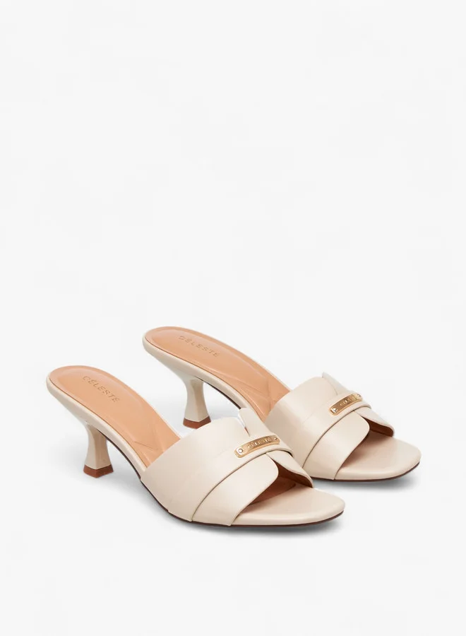 Women's Solid Slip-On Sandals with Flared Heels