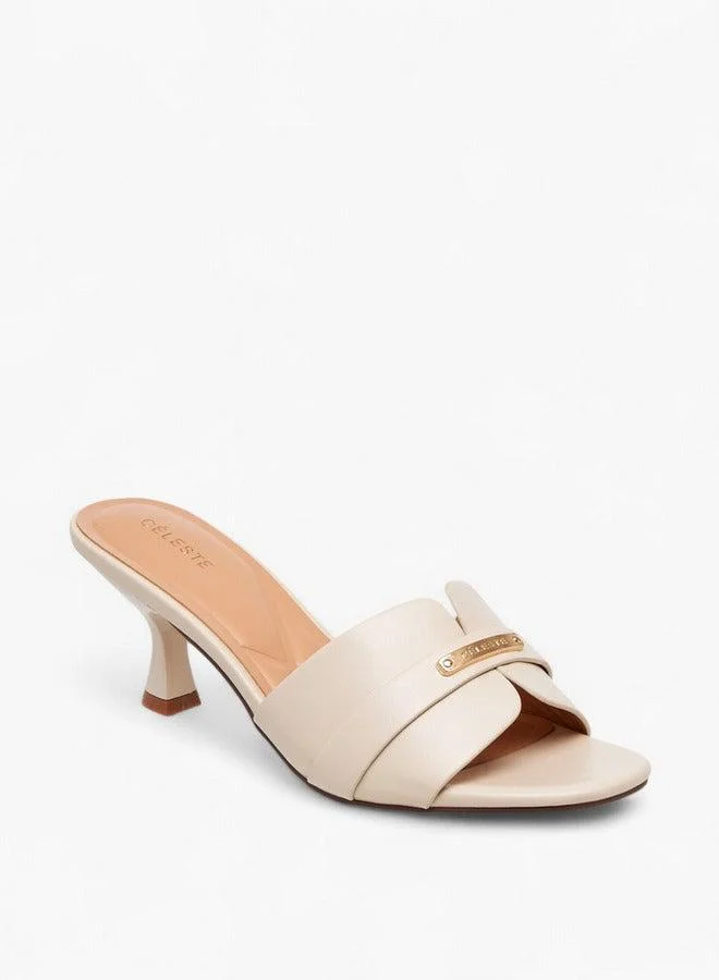 سيليست صنادل نسائية بكعب مائل سهلة الارتداء بلون سادة