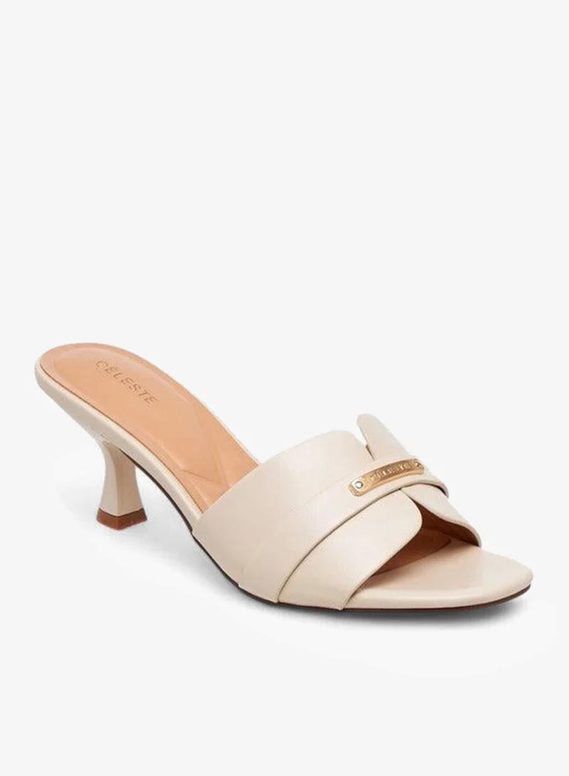 سيليست صنادل نسائية بكعب مائل سهلة الارتداء بلون سادة