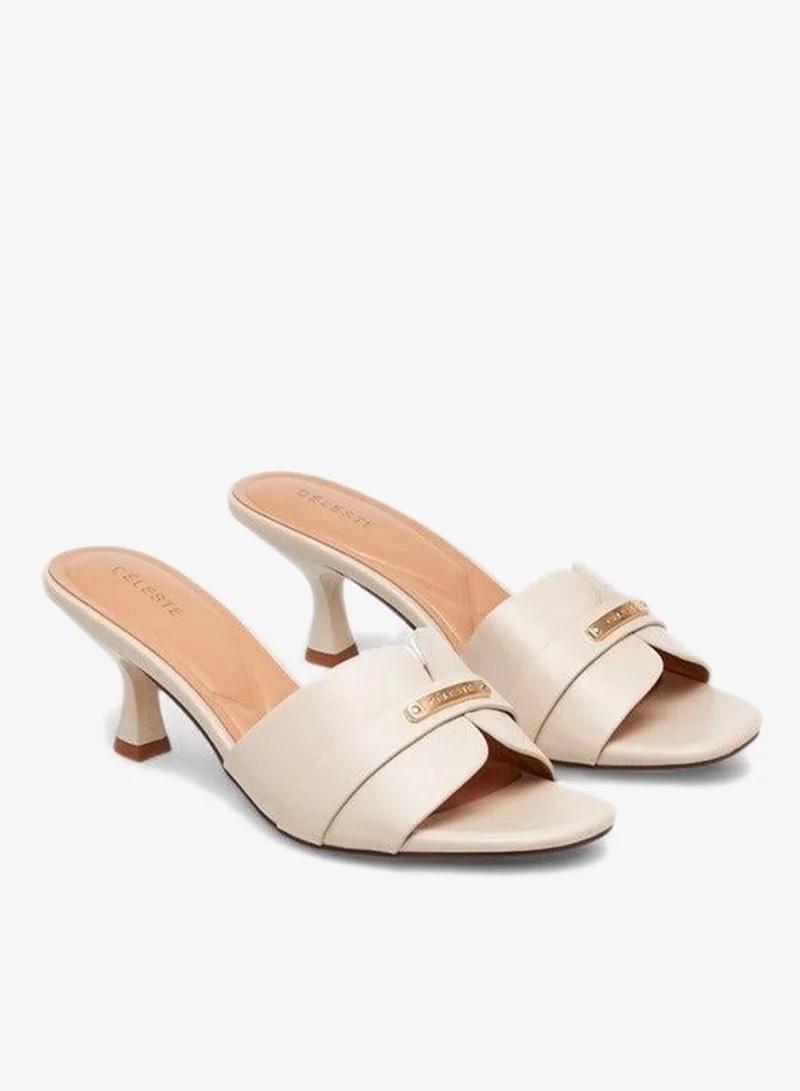 Celeste Women's Solid Slip-On Sandals with Flared Heels