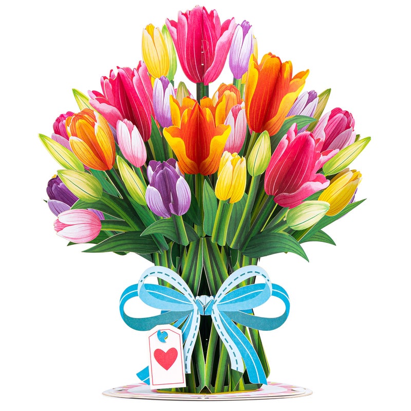 Paper Love HugePop Pop Up Mother's Day Card, 3D Tulip Flower Bouquet, With Detachable Paper Flower Bouquet, Gift for Mother's Day, Birthday, Graduation, Get Well, Thank You, All Occasion - Jumbo 10" x 14" Cover - Image 1
