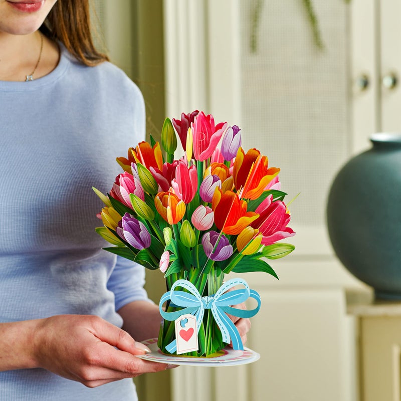 Paper Love HugePop Pop Up Mother's Day Card, 3D Tulip Flower Bouquet, With Detachable Paper Flower Bouquet, Gift for Mother's Day, Birthday, Graduation, Get Well, Thank You, All Occasion - Jumbo 10" x 14" Cover - Image 3