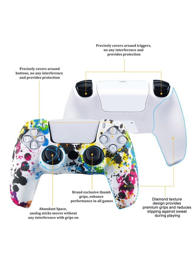 YoRHa Studded Printing Silicone Rubber Customizing Skin Cover for PS5 Dualsense Controller x 1(Graffiti) With Pro thumb grips x 8 - Image 3