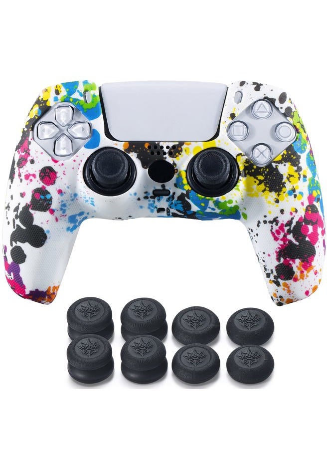 YoRHa Studded Printing Silicone Rubber Customizing Skin Cover for PS5 Dualsense Controller x 1(Graffiti) With Pro thumb grips x 8 - Image 2