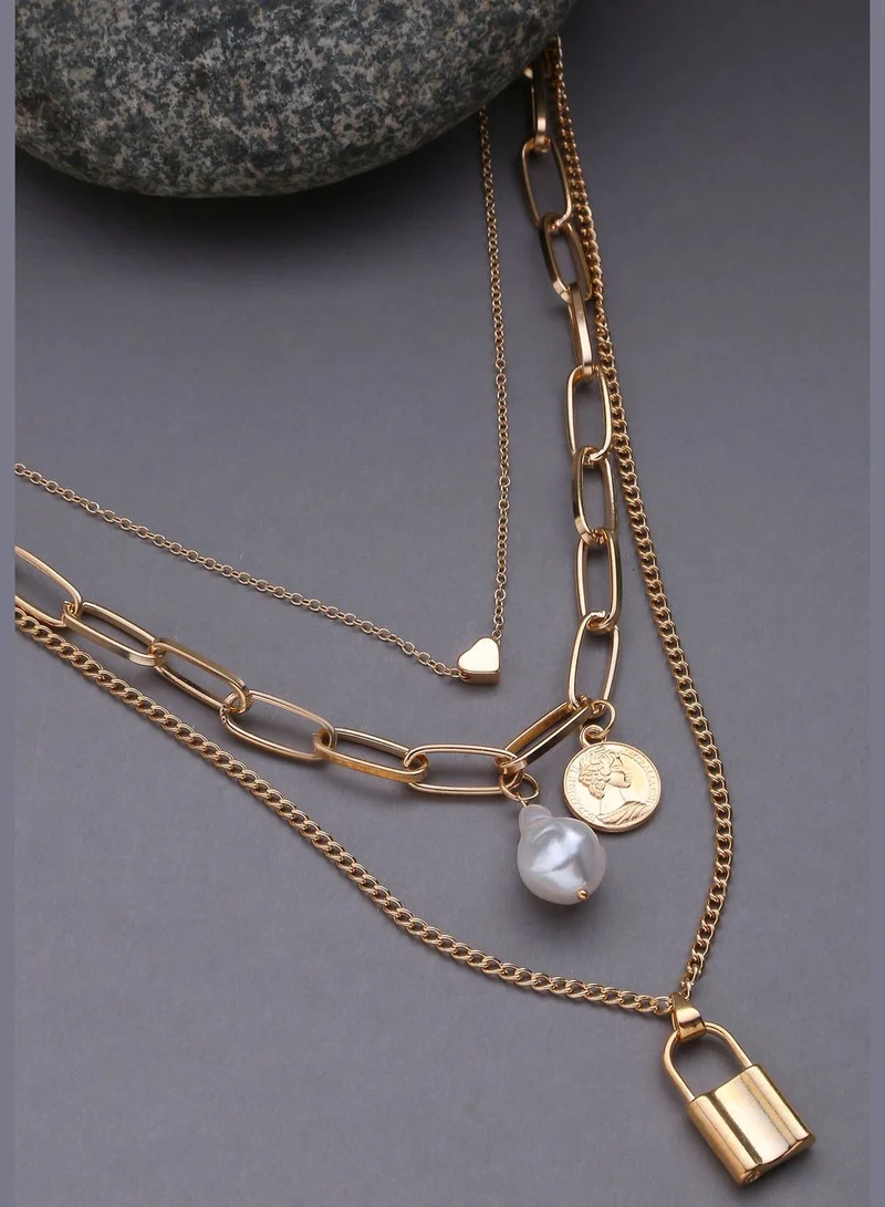 SOHI Pack of 3 Gold Plated Chains