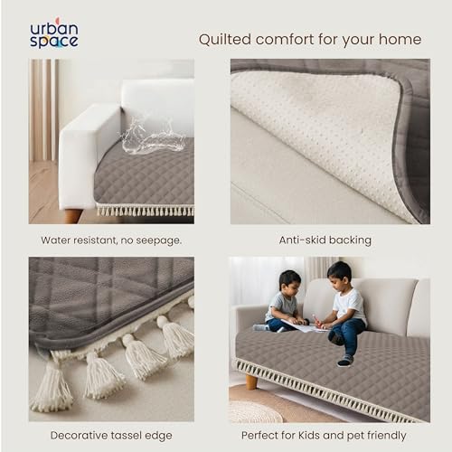 Urban Space 2 Seater Microfiber Quilted Sofa Cover mat with Tassels, Easy Care & Machine Washable Cover, Anti-Slip Backing Sofa Seat Runner for Couch for Living Space (2 Seater - Mocha Brown) - Image 4