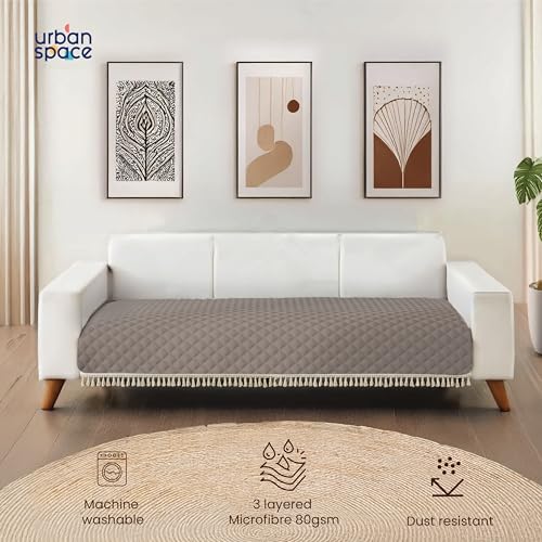 Urban Space 2 Seater Microfiber Quilted Sofa Cover mat with Tassels, Easy Care & Machine Washable Cover, Anti-Slip Backing Sofa Seat Runner for Couch for Living Space (2 Seater - Mocha Brown) - Image 2