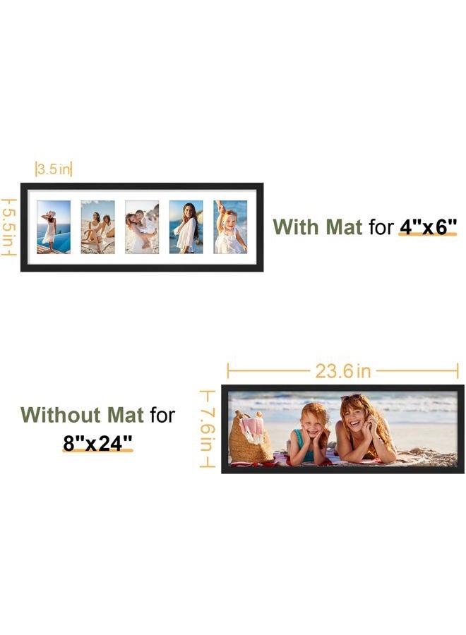 Vittanly إطار صور كولاج 8x24، يعرض 5 قطع من صور 4x6 مع مات، ديكور جدار إطار الصور كولاج للعرض الأفقي أو العمودي، أسود، عبوة واحدة - Image 3