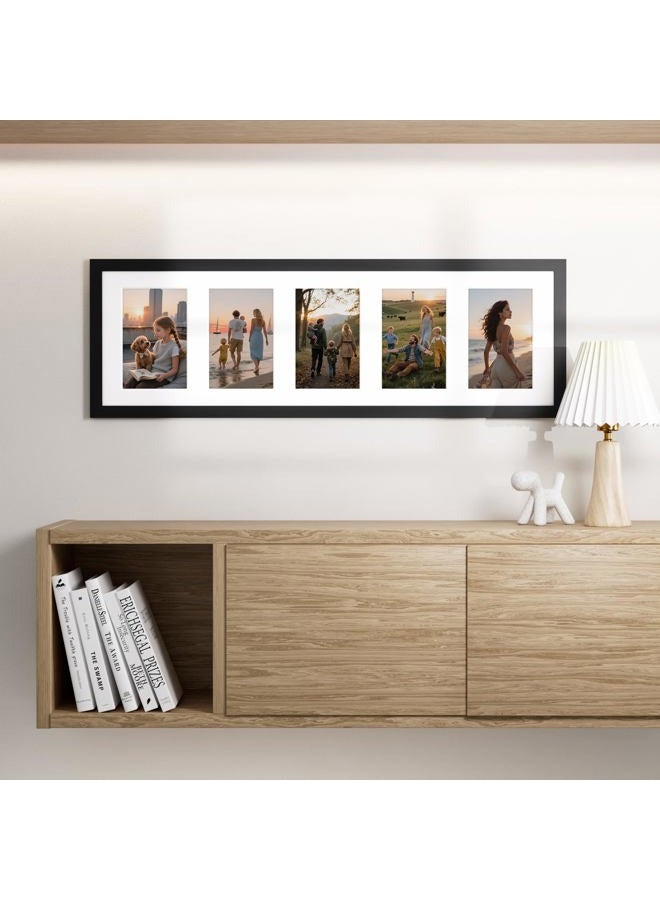 Vittanly إطار صور كولاج 8x24، يعرض 5 قطع من صور 4x6 مع مات، ديكور جدار إطار الصور كولاج للعرض الأفقي أو العمودي، أسود، عبوة واحدة - Image 5