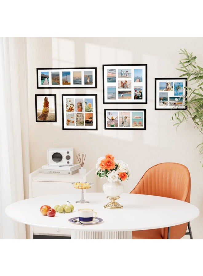 Vittanly إطار صور كولاج 8x24، يعرض 5 قطع من صور 4x6 مع مات، ديكور جدار إطار الصور كولاج للعرض الأفقي أو العمودي، أسود، عبوة واحدة - Image 2