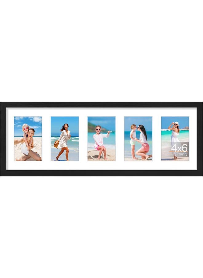 Vittanly إطار صور كولاج 8x24، يعرض 5 قطع من صور 4x6 مع مات، ديكور جدار إطار الصور كولاج للعرض الأفقي أو العمودي، أسود، عبوة واحدة - Image 1