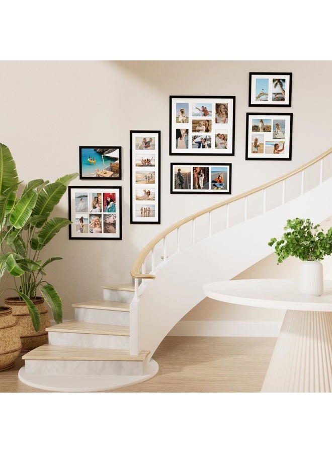 Vittanly إطار صور كولاج 8x24، يعرض 5 قطع من صور 4x6 مع مات، ديكور جدار إطار الصور كولاج للعرض الأفقي أو العمودي، أسود، عبوة واحدة - Image 4