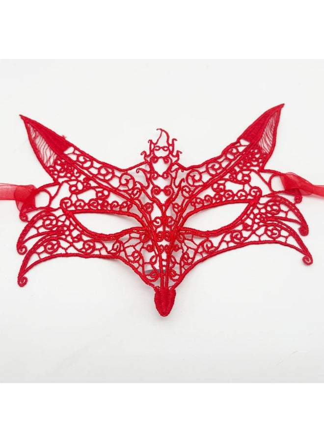 KASTWAVE 3 Pieces Women Lace Eye Mask, Masquerade Masks Mysterious Face Venetian Eyemask for Carnival Party Costume Ball, Red - Image 3