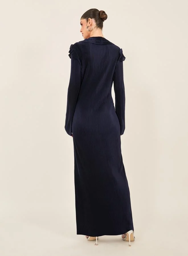 Styli Textured Tie Up Neck Shift Maxi Dress