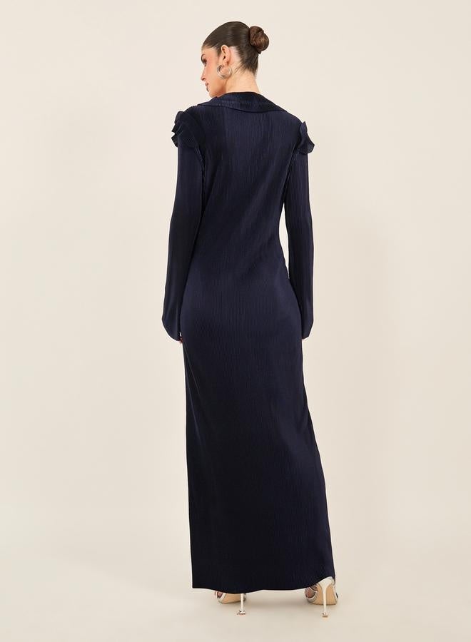 Styli Textured Tie Up Neck Shift Maxi Dress - Image 5