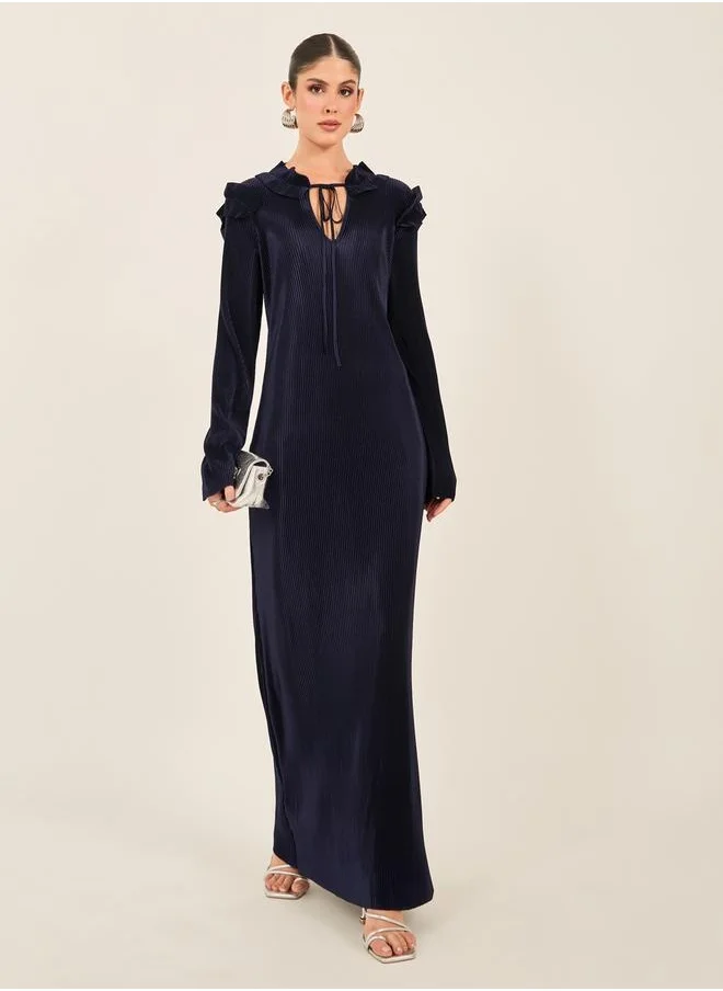 ستايلي Textured Tie Up Neck Shift Maxi Dress