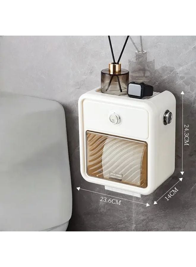 موزع ورق الحمام المزدوج الطبقة كريمي أبيض حامل ورق تواليت مقاوم للماء - Image 4