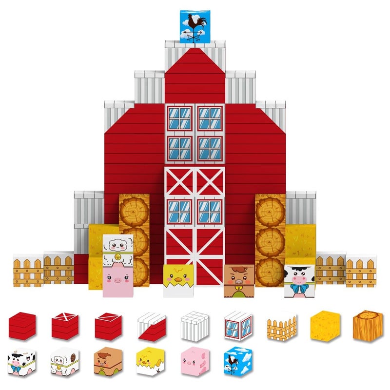 Allenjoy 80PCS Fall Autumn Farm Theme Magnetic Blocks STEM Educational Magnet Building Set for Kids Ages 3 Creative Birthday - Image 3