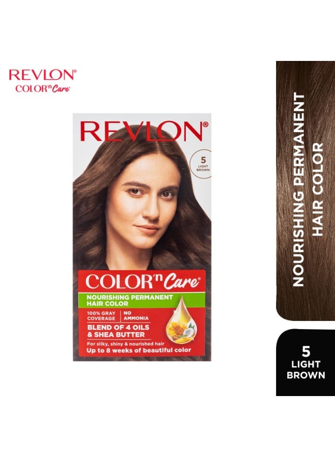REVLON Color 'n Care NOURISHING PERMANENT HAIR COLOR - 5 Light Brown - Has essentials oils of Coconut Argan, Sunflower & Jojoba oil, along with shea butter - Image 3