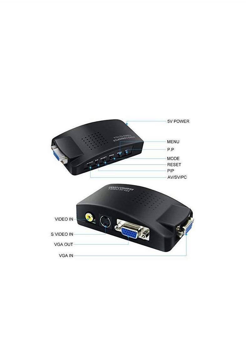 RCA to VGA Adapter, Composite AV S-Video RCA VGA Female Input to VGA Female Output Converter, Transfer Video Graphic Signal from CCTV PC Laptop DVD DVR VCR TVBox to VGA Monitor Projector Computer